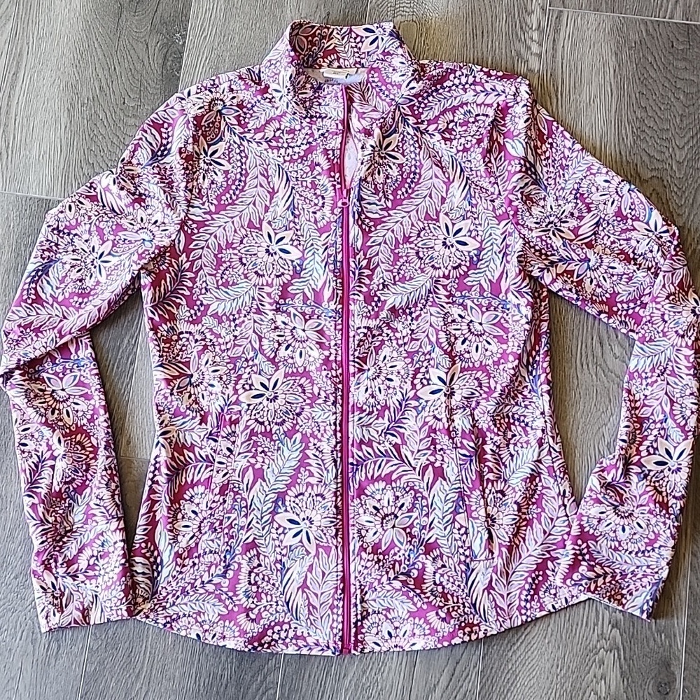 Tommy Bahama Pink and Blue floral Golf and Tennis Jacket size Large